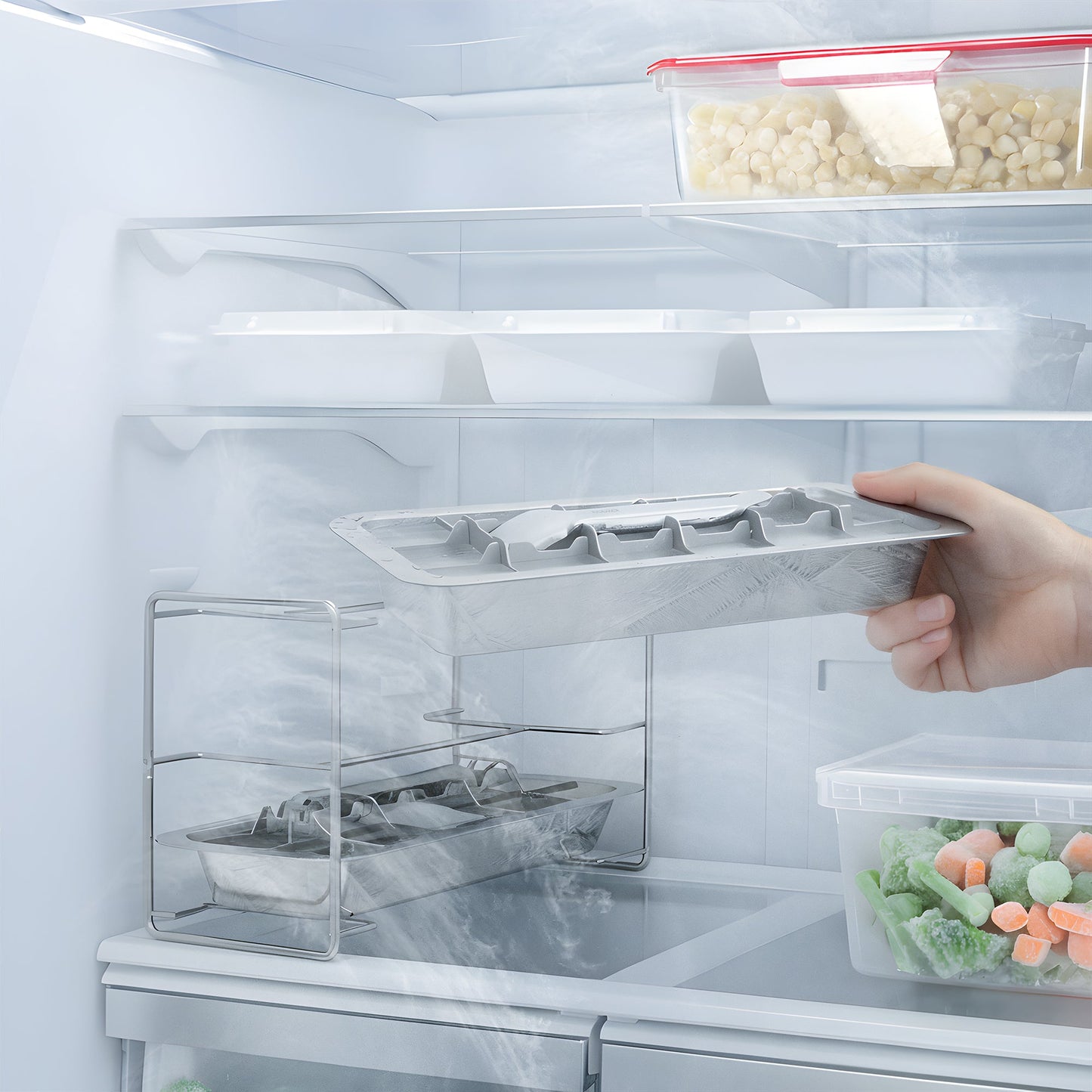 Stainless Steel Ice Cube Trays with Easy Release Handle, 2 Pack with Rack