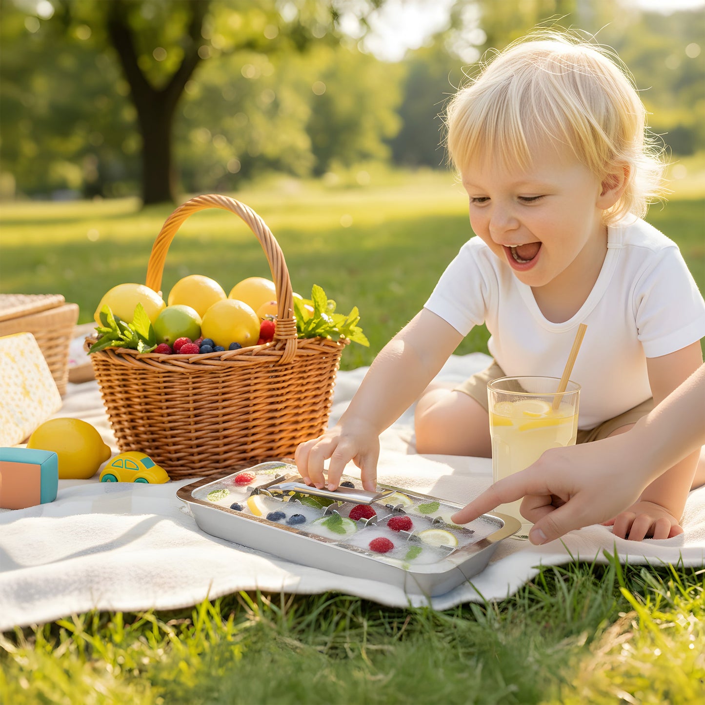 Stainless Steel Ice Cube Trays with Easy Release Handle, 2 Pack with Rack