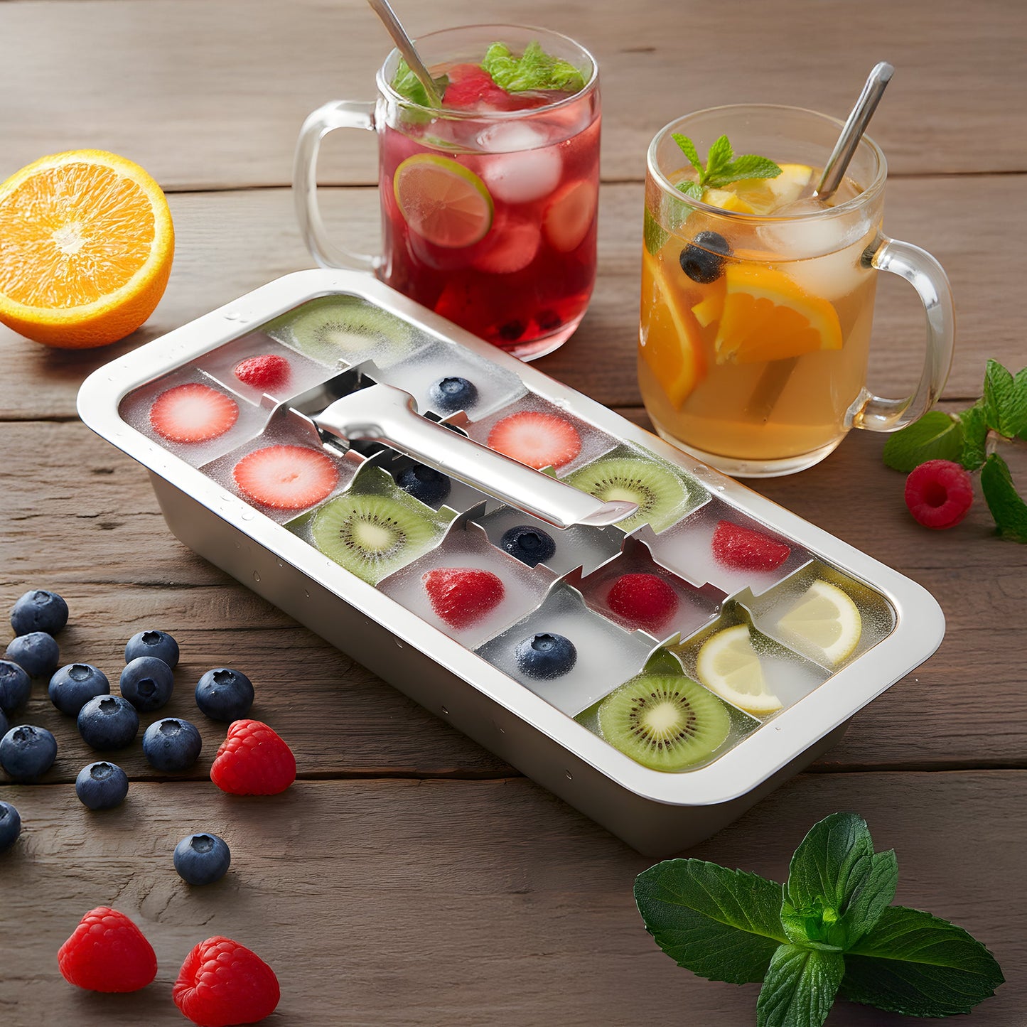 Stainless Steel Ice Cube Trays with Easy Release Handle, 2 Pack with Rack