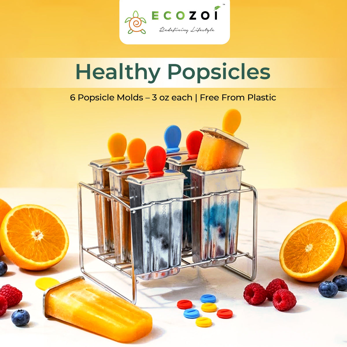 Stainless Steel Popsicle Molds and Rack, Square Shape, Steel Sticks