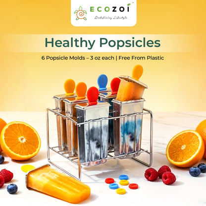 Stainless Steel Popsicle Molds and Rack, Square Shape, Steel Sticks
