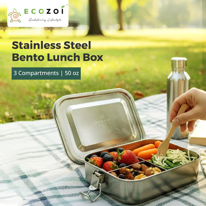 Stainless Steel Lunch Box, 3 Compartment Leak Proof, 50 Oz