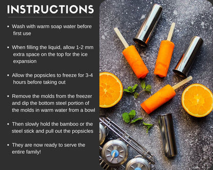 Stainless Steel Popsicle Molds, Round with Stainless Steel Sticks