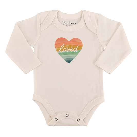 long sleeve graphic bodysuit | loved rainbow heart