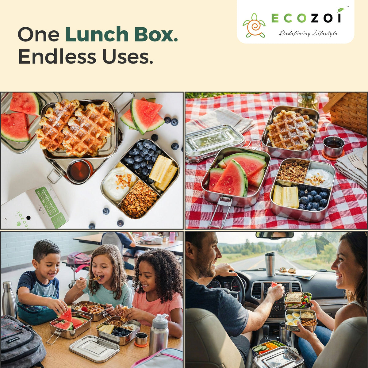 STAINLESS STEEL LUNCH BOX, 3 TIER Leak Proof, 3 COMPARTMENTS, 75 OZ
