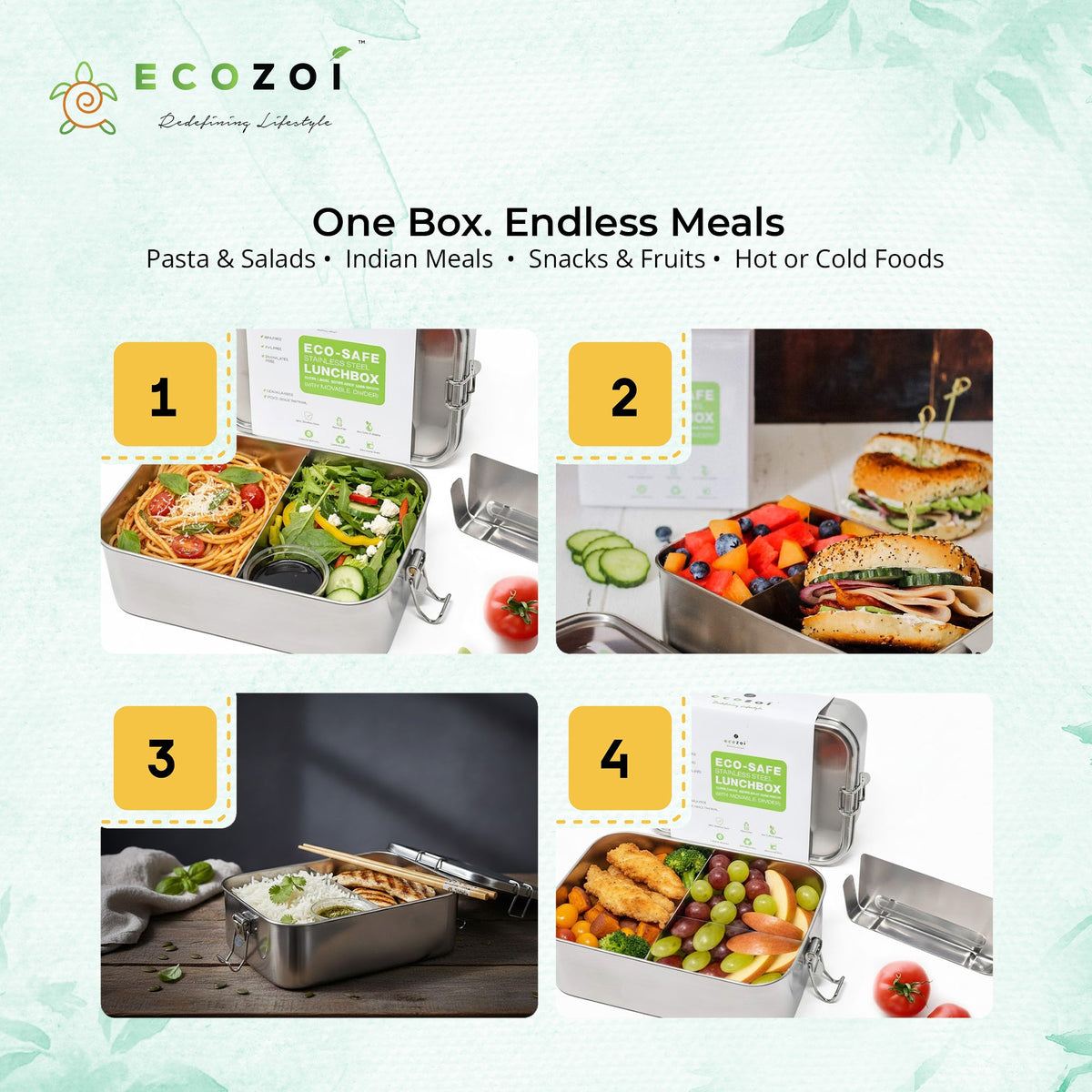 Stainless Steel Lunch Box, 2 Compartment Leak Proof, 50 Oz with Removable Divider