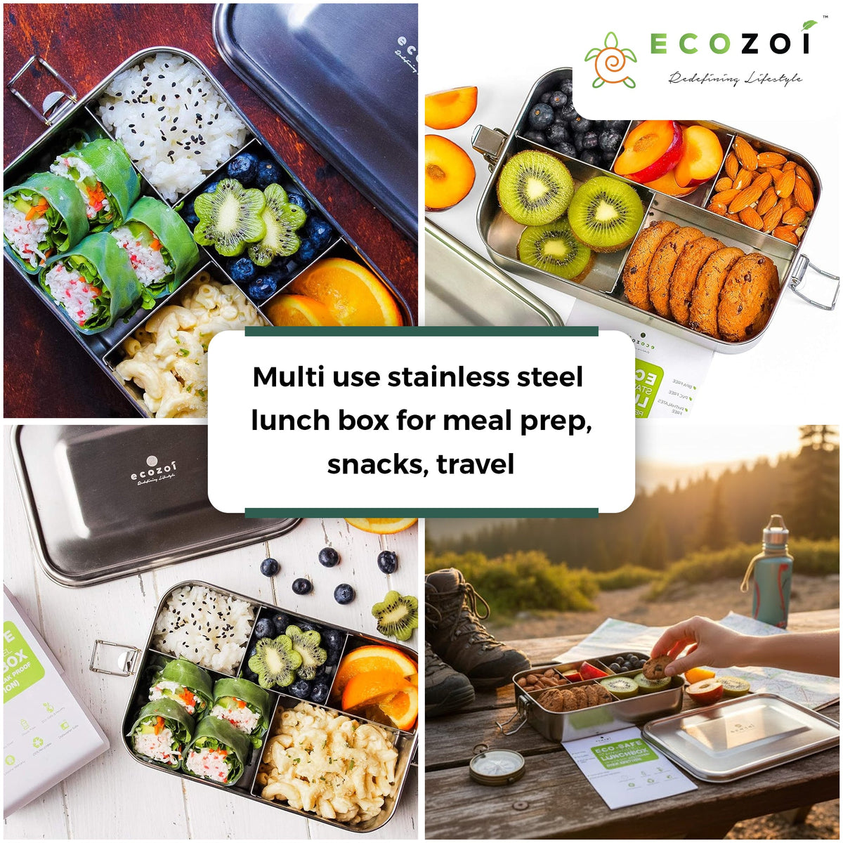 Stainless Steel Lunch Box, 5 Compartment, Leak Proof, 50 Oz
