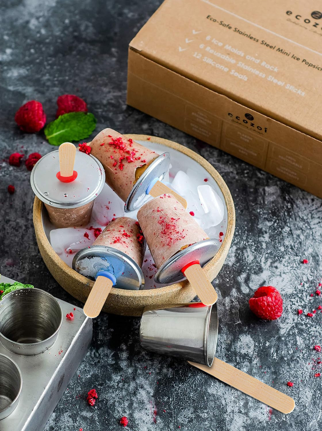 Stainless Steel Popsicle Molds, 6 Mini Rounds with Reusable Stainless Steel Sticks