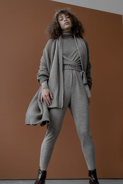 Wrap Neck Jumpsuit - Oatmeal Heather