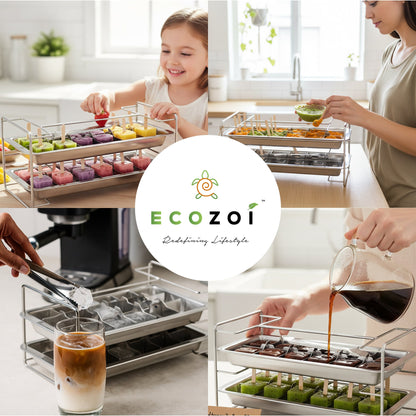 Stainless Steel Ice Cube Trays with Easy Release Handle, 2 Pack with Rack