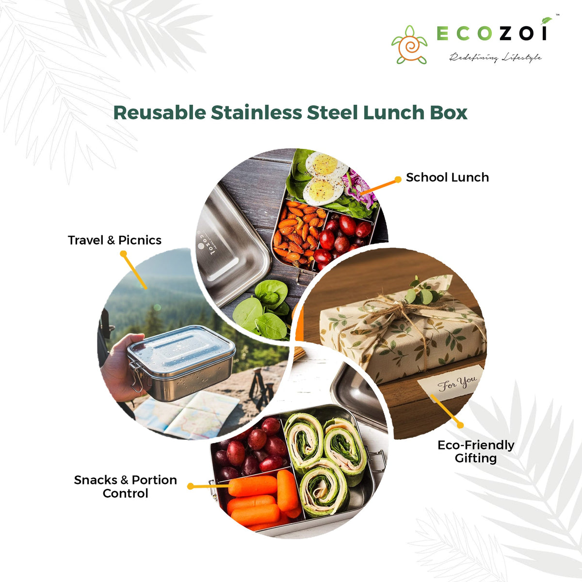Stainless Steel Lunch Box, 3 Compartment Leak Proof, 24 Oz