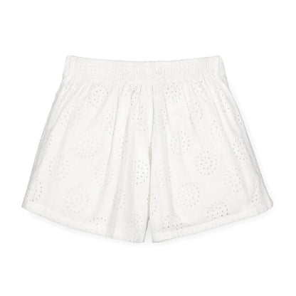 Pleated Pull-On Short - White Circle Eyelet