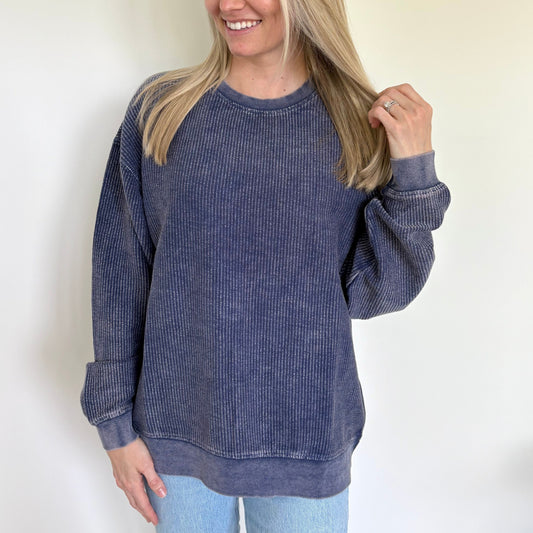 Navy Oversized Corded Crew