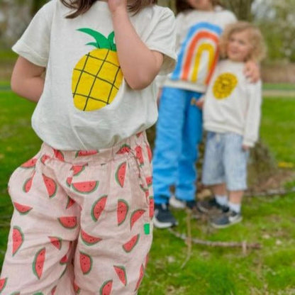 Watermelon Slices Linen Kid Pants - Misty Rose
