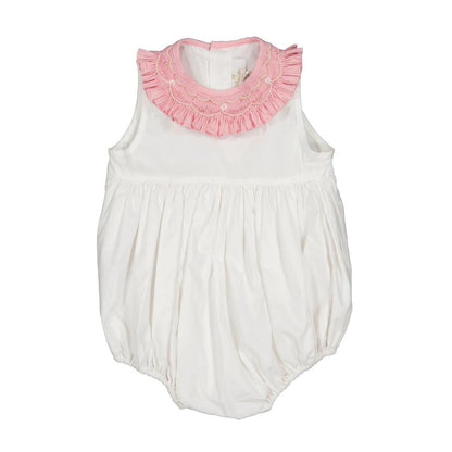 Peony White Bubble With Pink Embroidered Collar