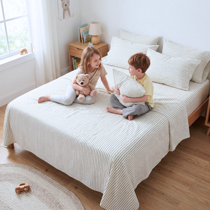 Organic Cotton Sheet Set - Navy Blue Stripes