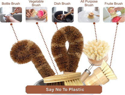 Dish Brush Set, 6 Piece Kitchen Scrub Brush Set, Plant Based Vegetable Brush Set