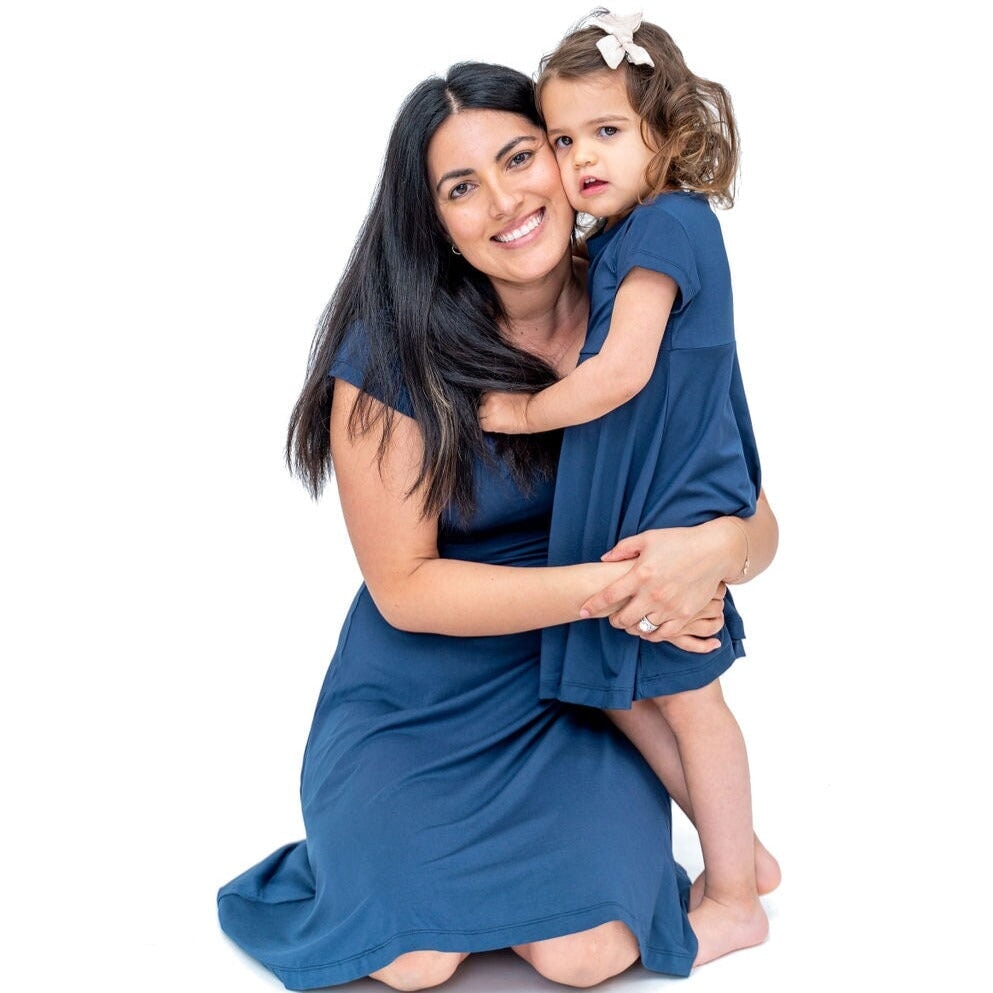 Swirly Girl Short Sleeve Dress - Navy Blue