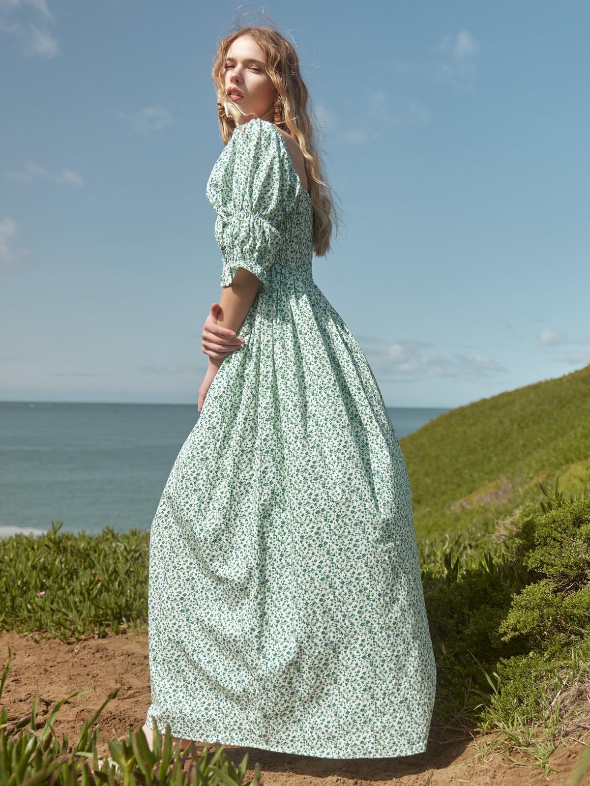 Audra Dress - Ivory/Grassy Knoll Ditsy Floral