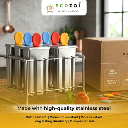 Stainless Steel Popsicle Molds and Rack, Square Shape, Steel Sticks