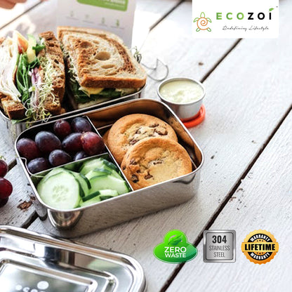 STAINLESS STEEL LUNCH BOX, 2 TIER Leak Proof, 3 COMPARTMENTS, 60 OZ