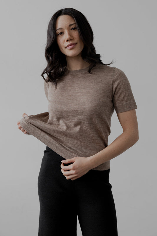 Crew Neck Sweater Tee - Cedar Heather