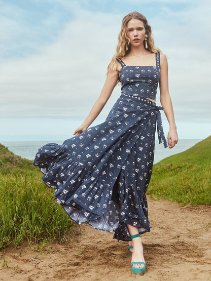 Camila Top - Dark Galaxy Blue/Alabaster Ditsy Floral