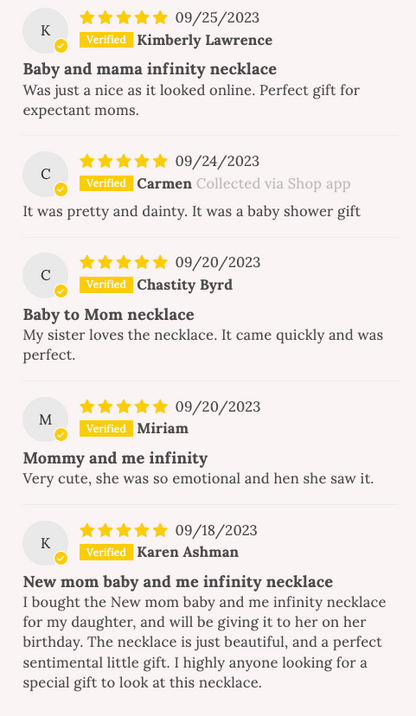 TOP SELLER! Non-Tarnish! New mom baby and me infinity necklace, Congratulations baby gift, pregnancy gift, baby shower & gender reveal gift! NON-Tarnish! 552 FIVE STAR REVIEWS!