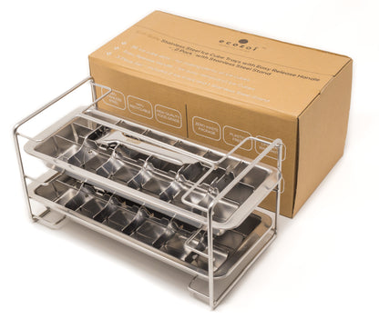 Stainless Steel Ice Cube Trays with Easy Release Handle, 2 Pack with Rack