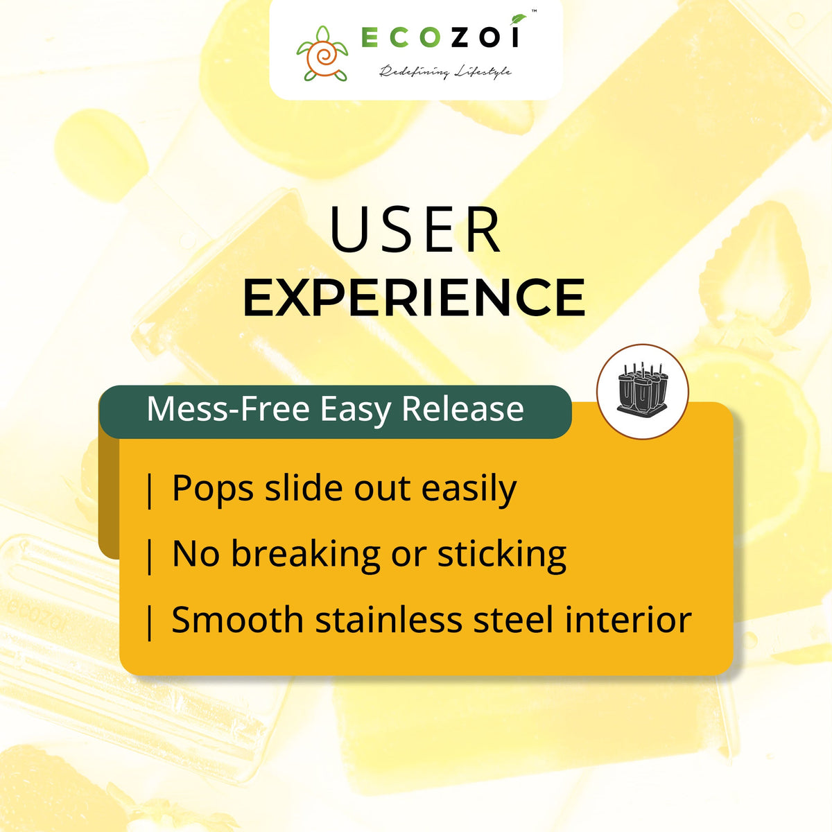 Stainless Steel Popsicle Molds and Rack, Square Shape, Steel Sticks