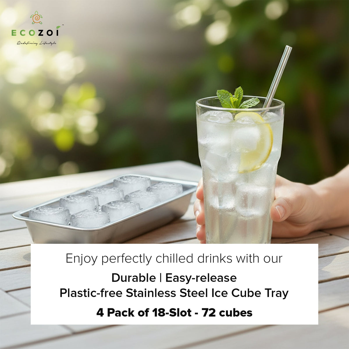 Stainless Steel Ice Cube Trays with Easy Release Handle, 2 Pack with Rack