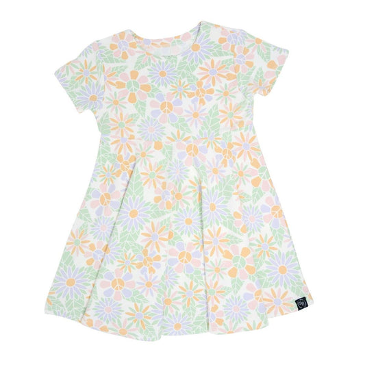 Swirly Girl Short Sleeve Dress - Groovy Flowers
