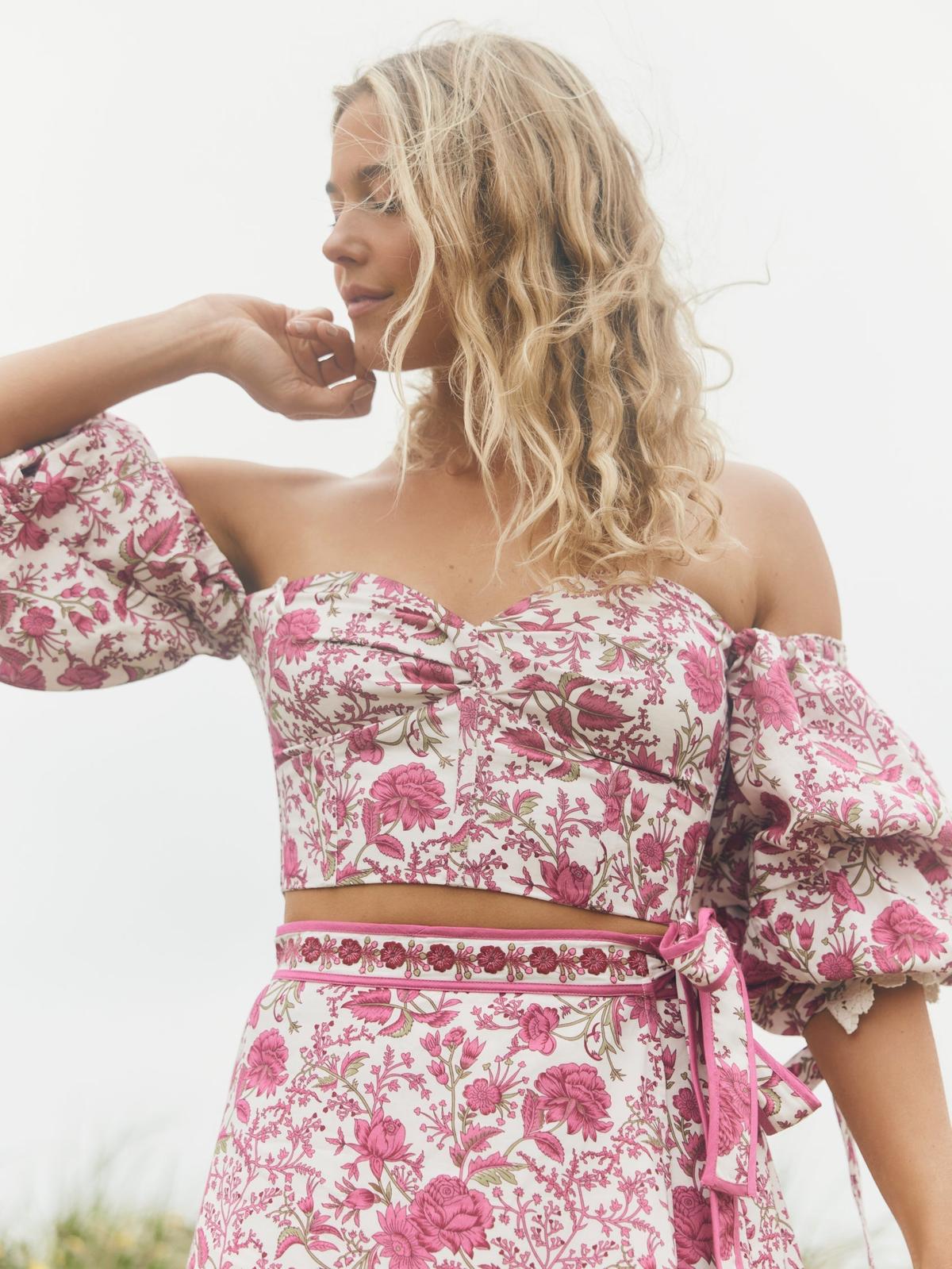 Hadley Off-The-Shoulder Top - Carmine Rose Floral