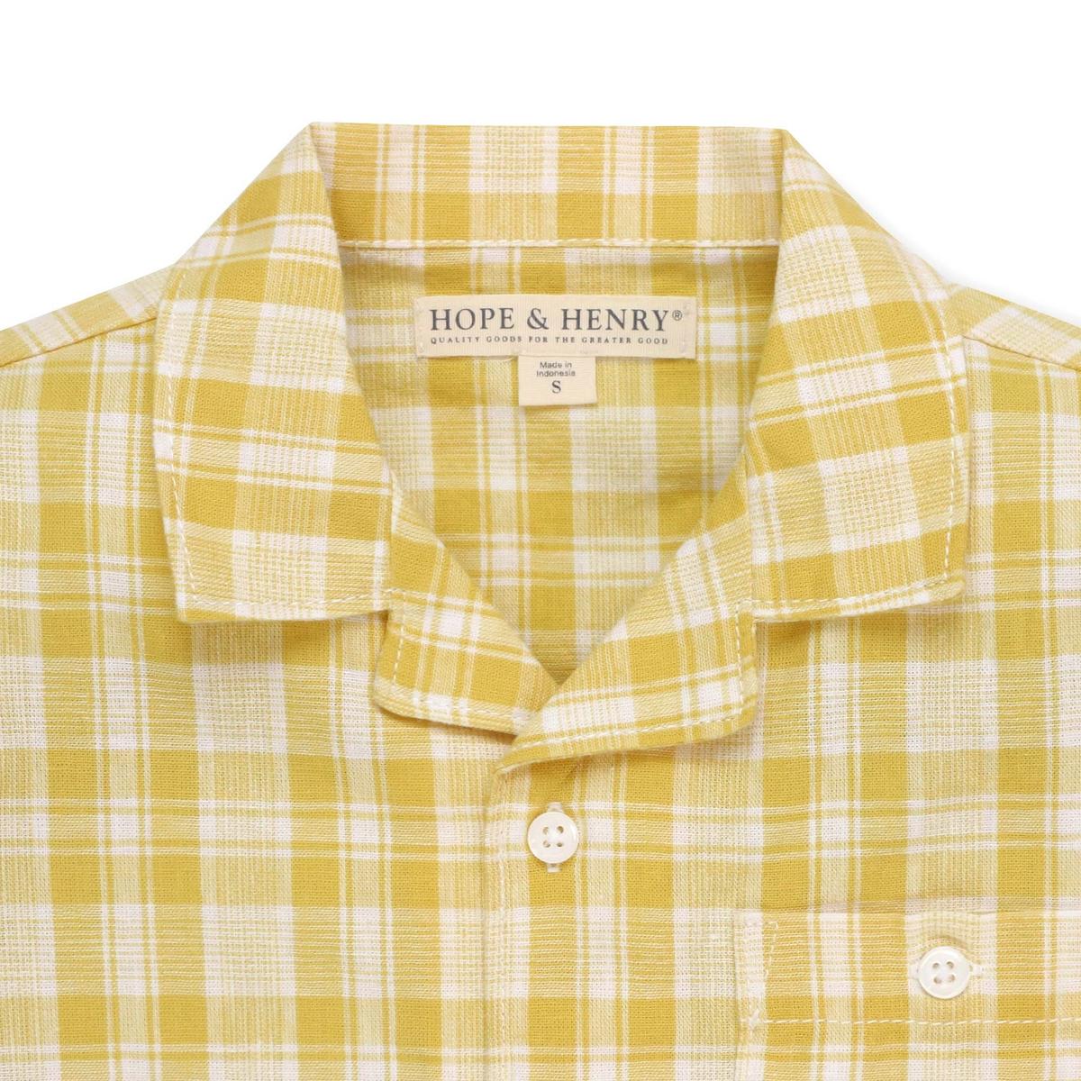 Baby Linen Short Sleeve Camp Shirt - Yellow Plaid Linen