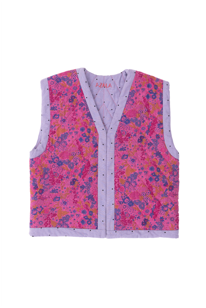 Reversible Quilted Kids Vest - Fuchsia Liberty Fabric