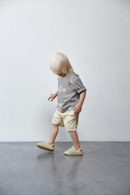 Terry Shorts with Print - Cream