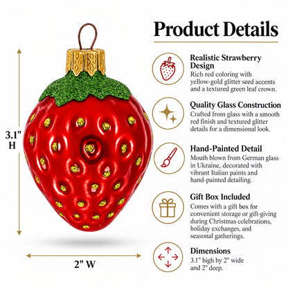 Strawberry with Leaf Glass Christmas Ornament