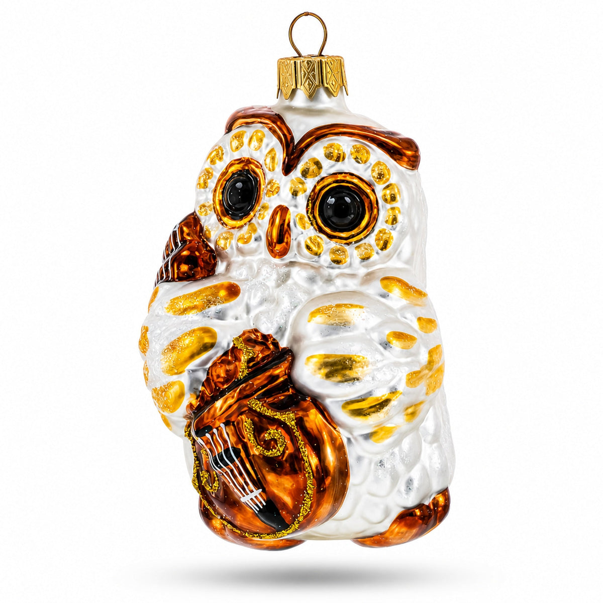 Wise Owl Playing Cello Glass Christmas Ornament