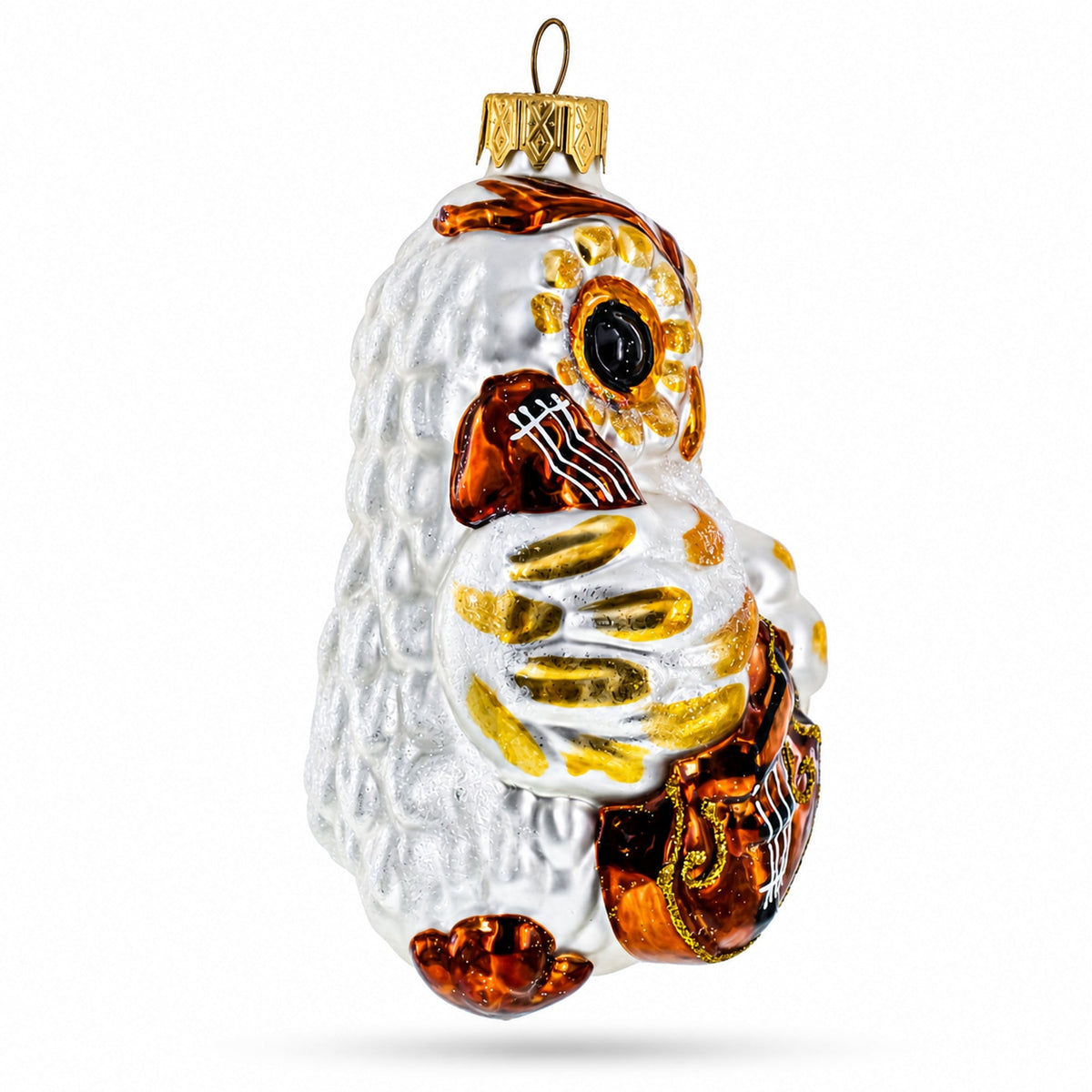 Wise Owl Playing Cello Glass Christmas Ornament