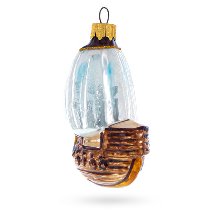 Wooden Sailboat with Billowing White Sails Glass Christmas Ornament