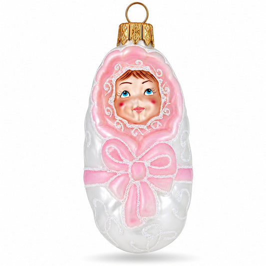 Newborn Baby Girl Glass Christmas Ornament