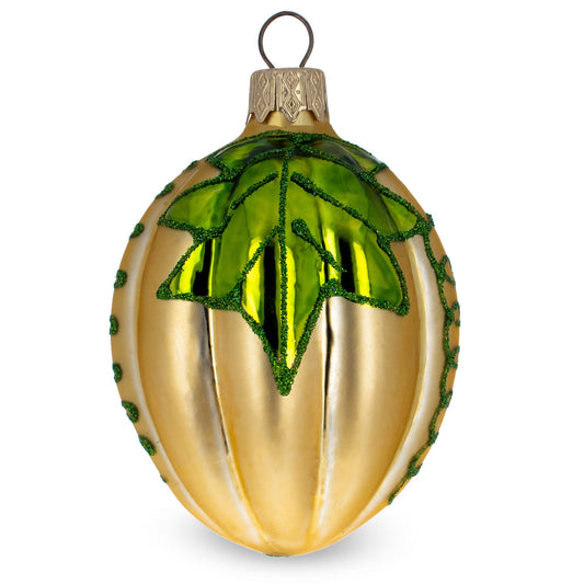 Pumpkin with Leaf Glass Christmas Ornament