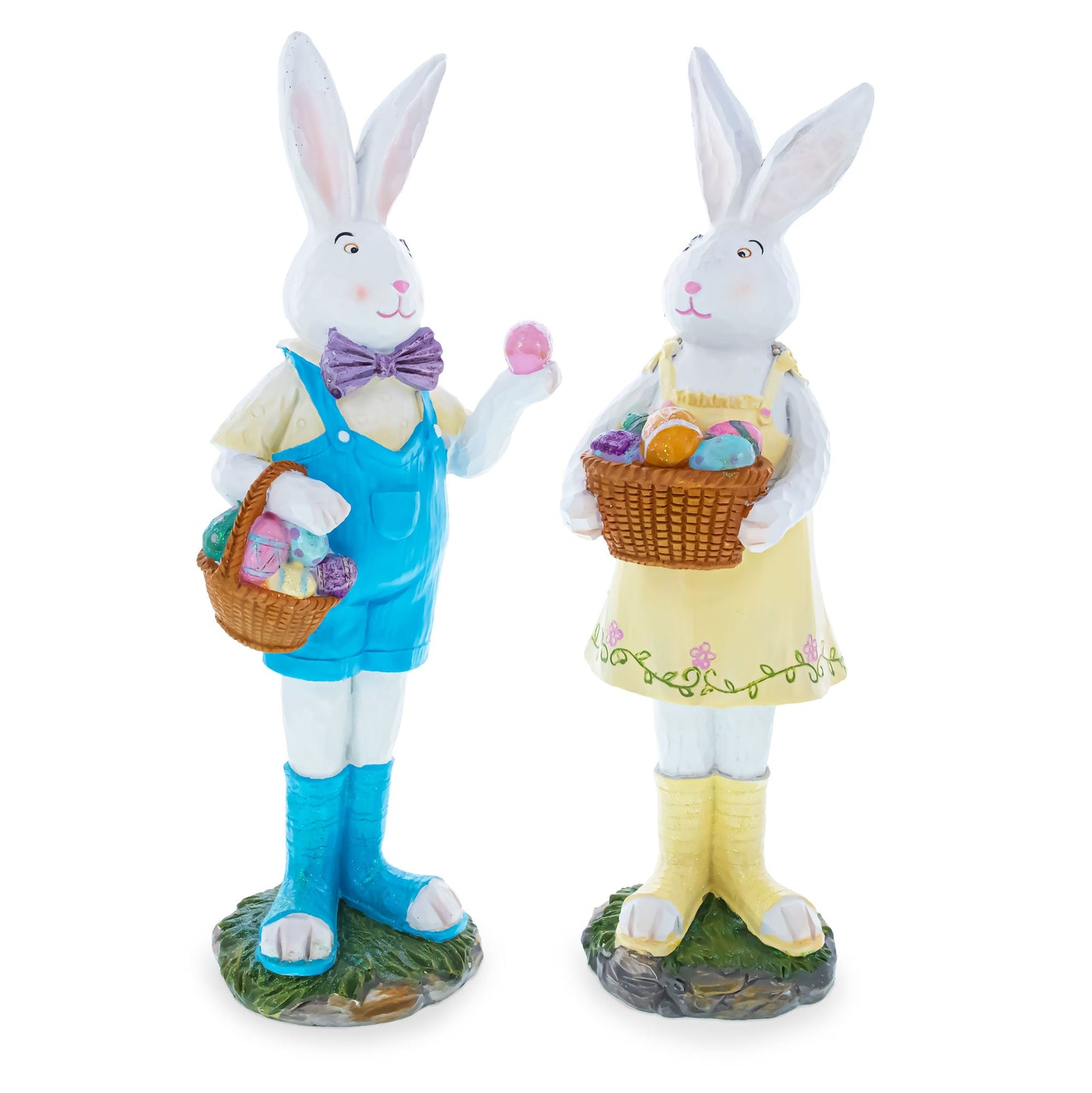 Enchanted Meadow Bunnies Hand-Painted Resin Centerpiece Figurine Set 12 Inches