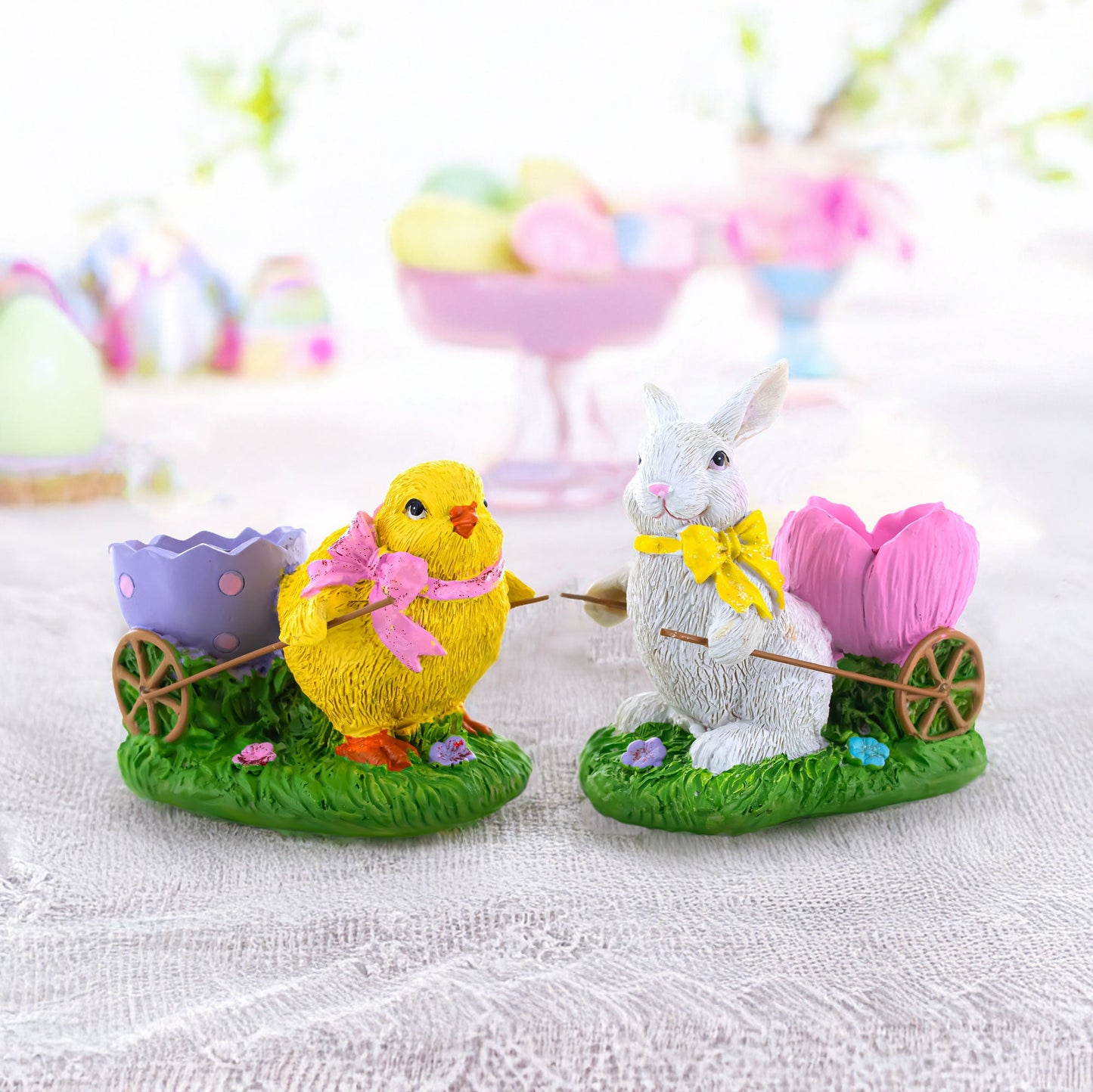 Springtime Symphony Hand-Painted Egg Holder Figurines 5 Inches