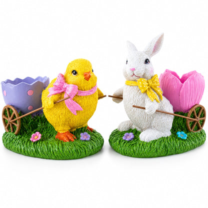 Springtime Symphony Hand-Painted Egg Holder Figurines 5 Inches