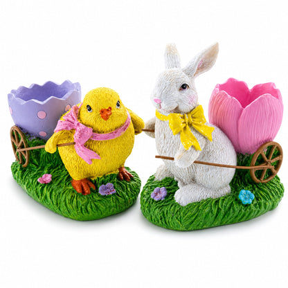 Springtime Symphony Hand-Painted Egg Holder Figurines 5 Inches