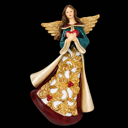 Guardian Angel Holding a Red Heart LED Lights Figurine 11.5 Inches