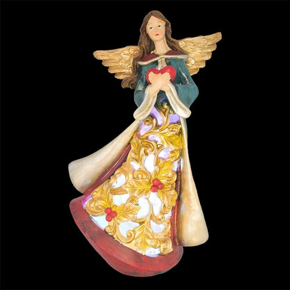 Guardian Angel Holding a Red Heart LED Lights Figurine 11.5 Inches
