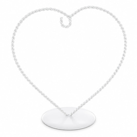 Heart-Shaped Twisted White Painted Metal Ornament Display Stand 6.2 Inches (Poland)