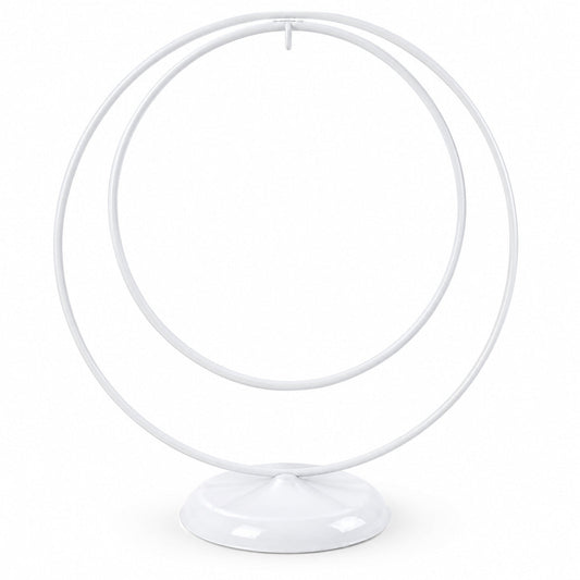 Contemporary Double Circle White Painted Metal Ornament Display Stand 8.2 Inches (Poland)